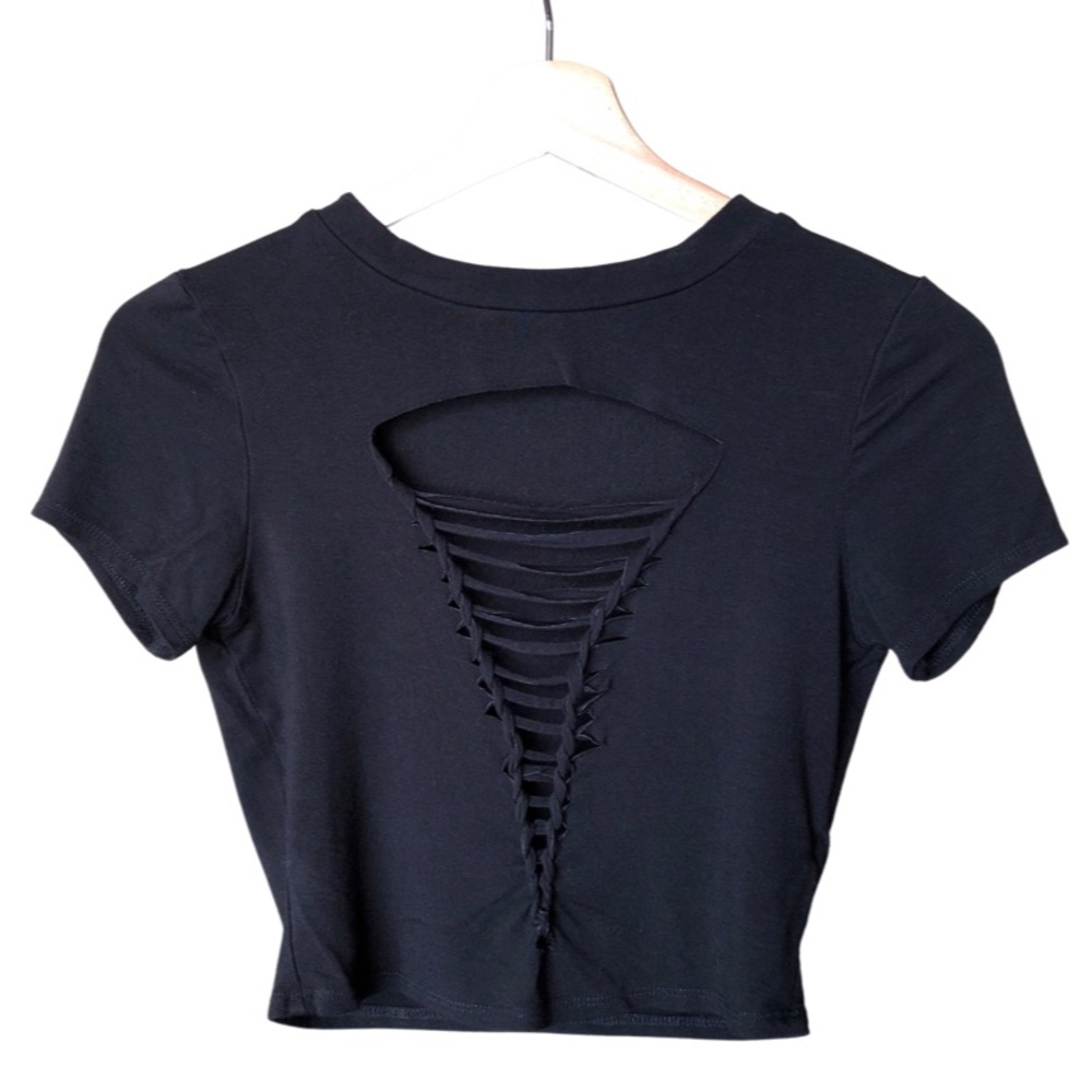 Fashion Nova Black Tied Bodycon Crop Top Size M